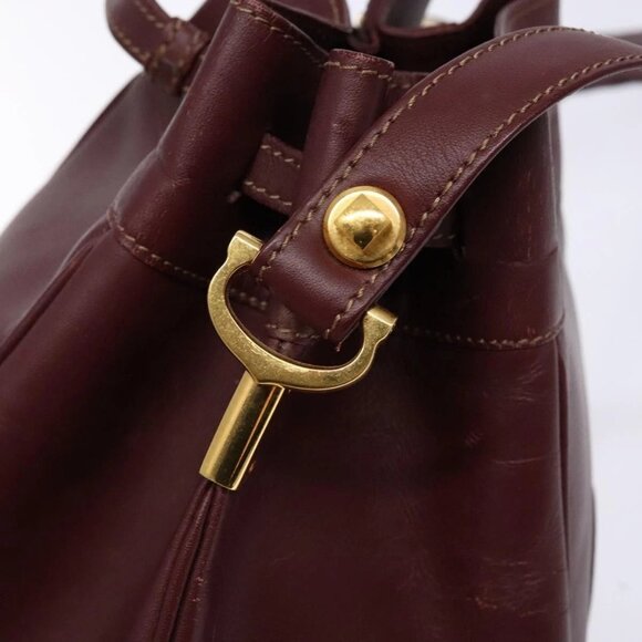 CARTIER Must Line Shoulder Bag Leather Bordeaux Gold Auth - Picture 10 of 16